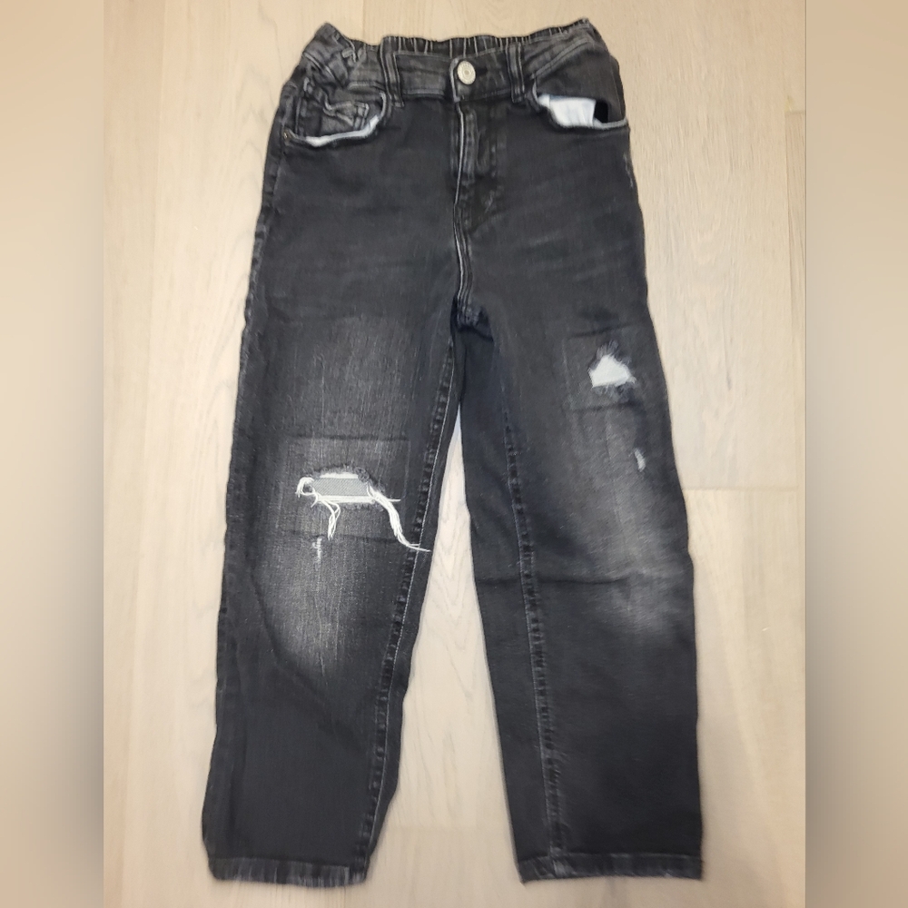 Zara Black Wash ripped dad's fit jeans size 9